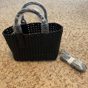 Urban Expressions Black Woven Mini Tote Handbag with Crossbody Strap Brand New